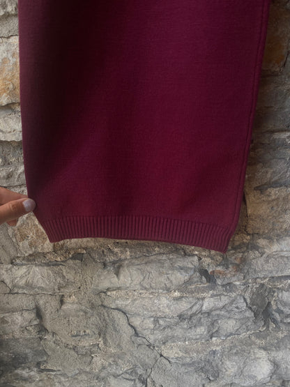2 PC Burgundy Knit Sweater and Wide Leg Pant Set