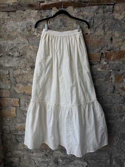 100% Cotton Eyelet Tiered Maxi Skirt -IVORY