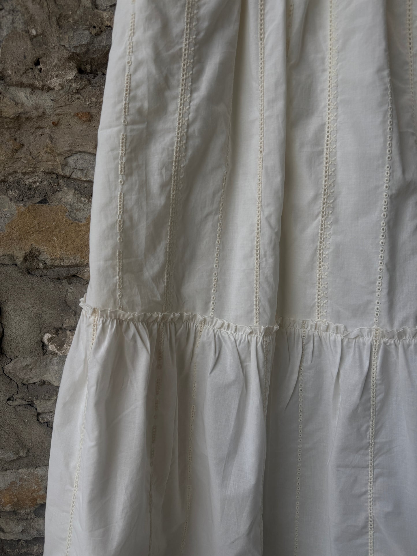 100% Cotton Eyelet Tiered Maxi Skirt -IVORY