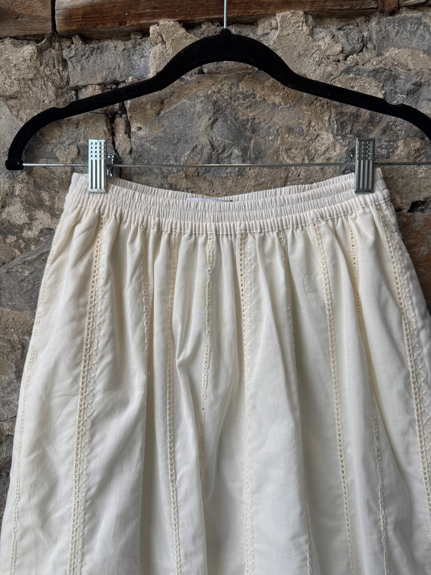 100% Cotton Eyelet Tiered Maxi Skirt -IVORY