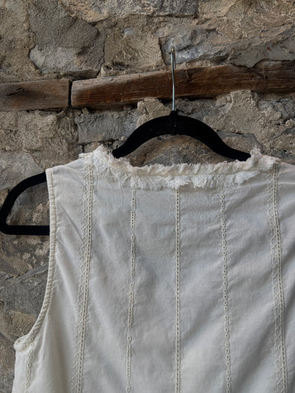 100% Cotton Eyelet Vest Top with Ruffled Detail - IVORY
