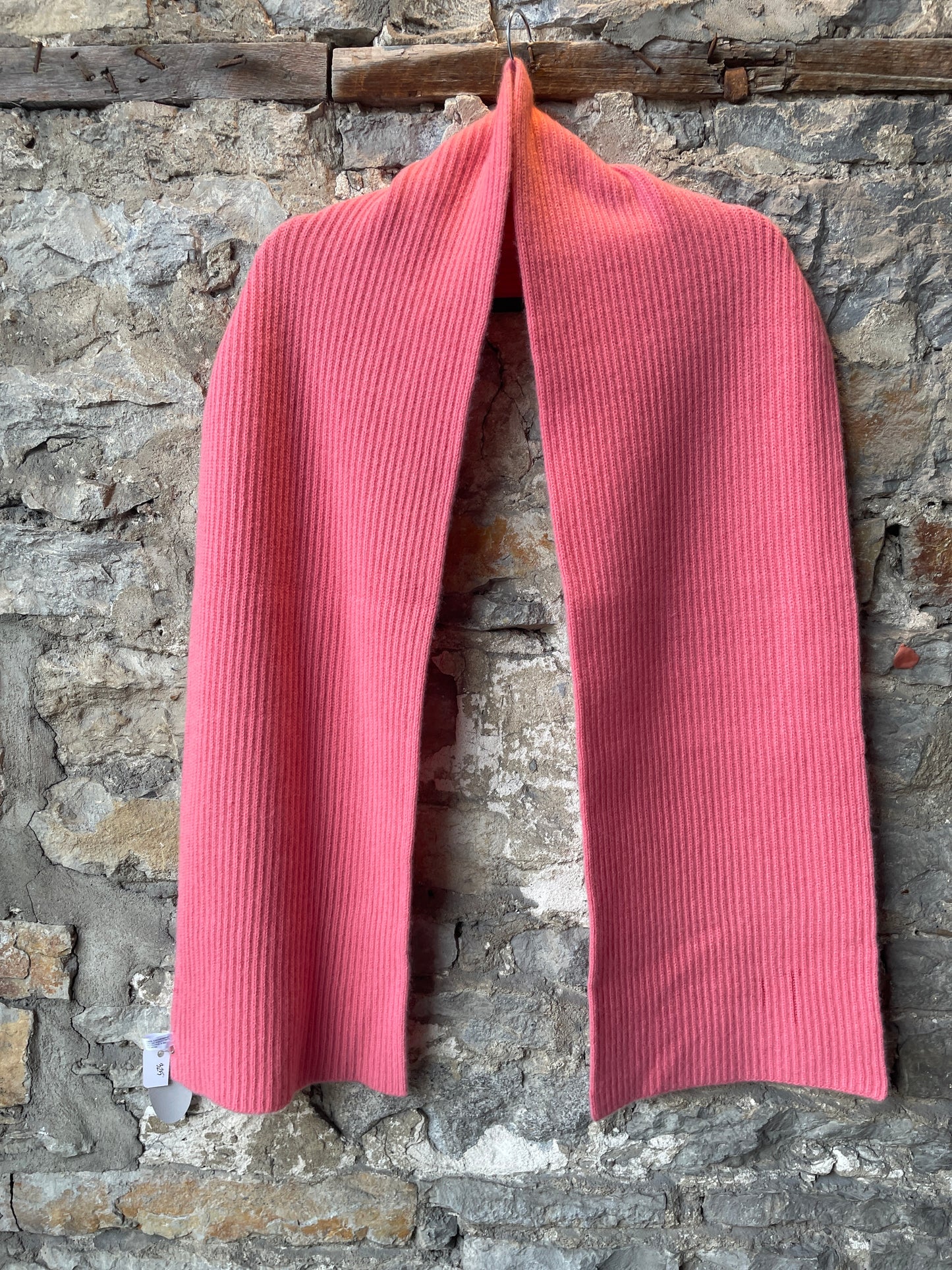 Long Coral Cashmere Rib Knit Scarf