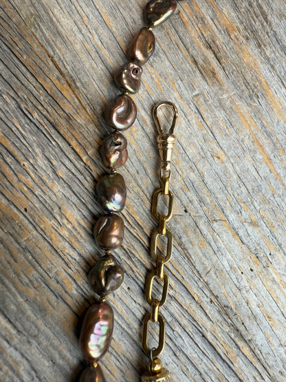 24" Versatile Bronze/Brown Pearl and Gold Link Larriette