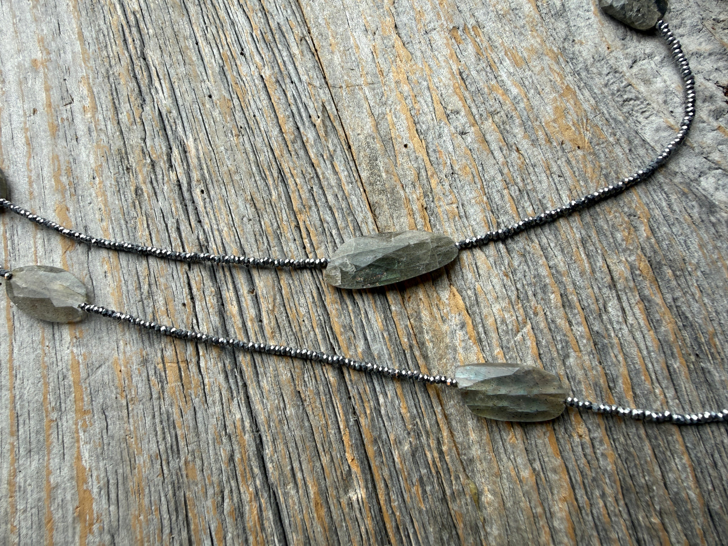 Versatile 42" Semi Precious Hematite and Labradorite Beads with Sterling Silver Clasp