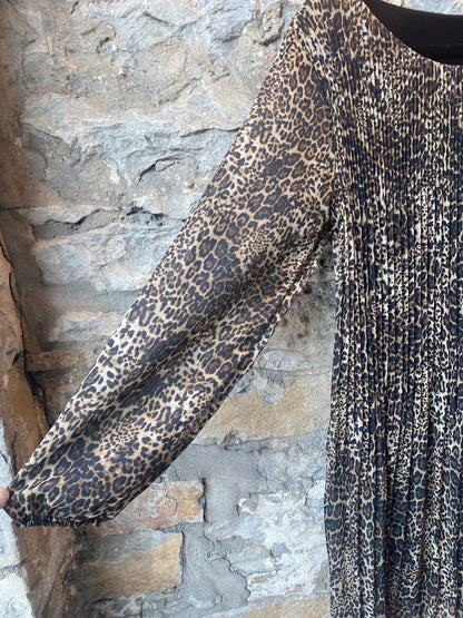 Pleated Long Sleeve animal print dress
