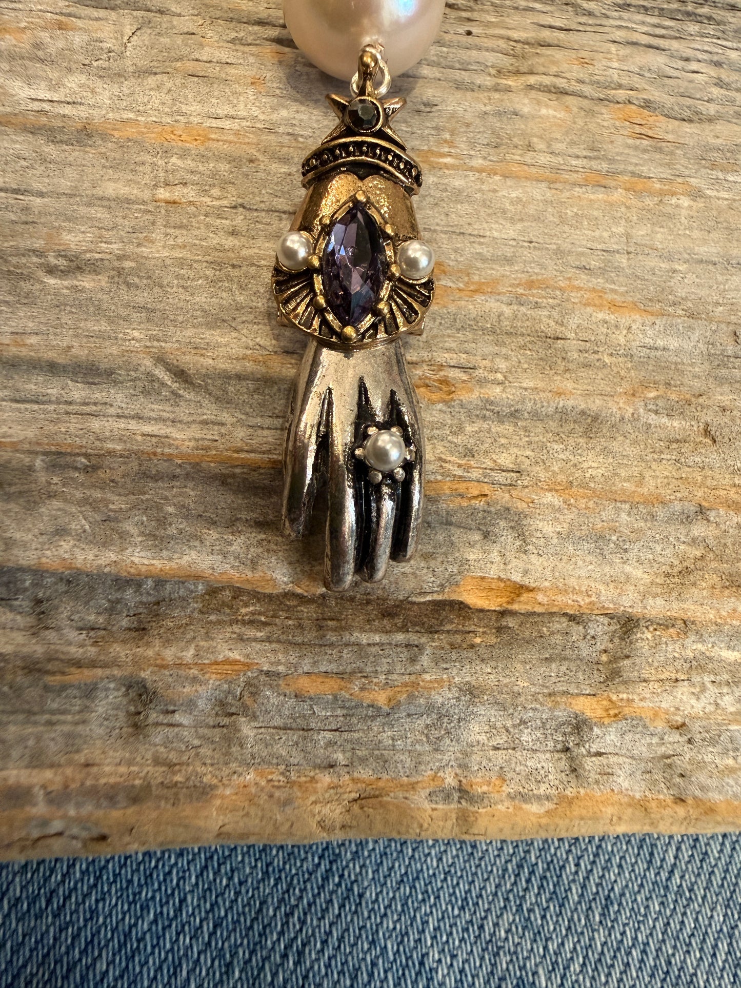 One of a Kind Vintage and Semi Precious Earrings- Silver Amethyst Pearl Vintage Button