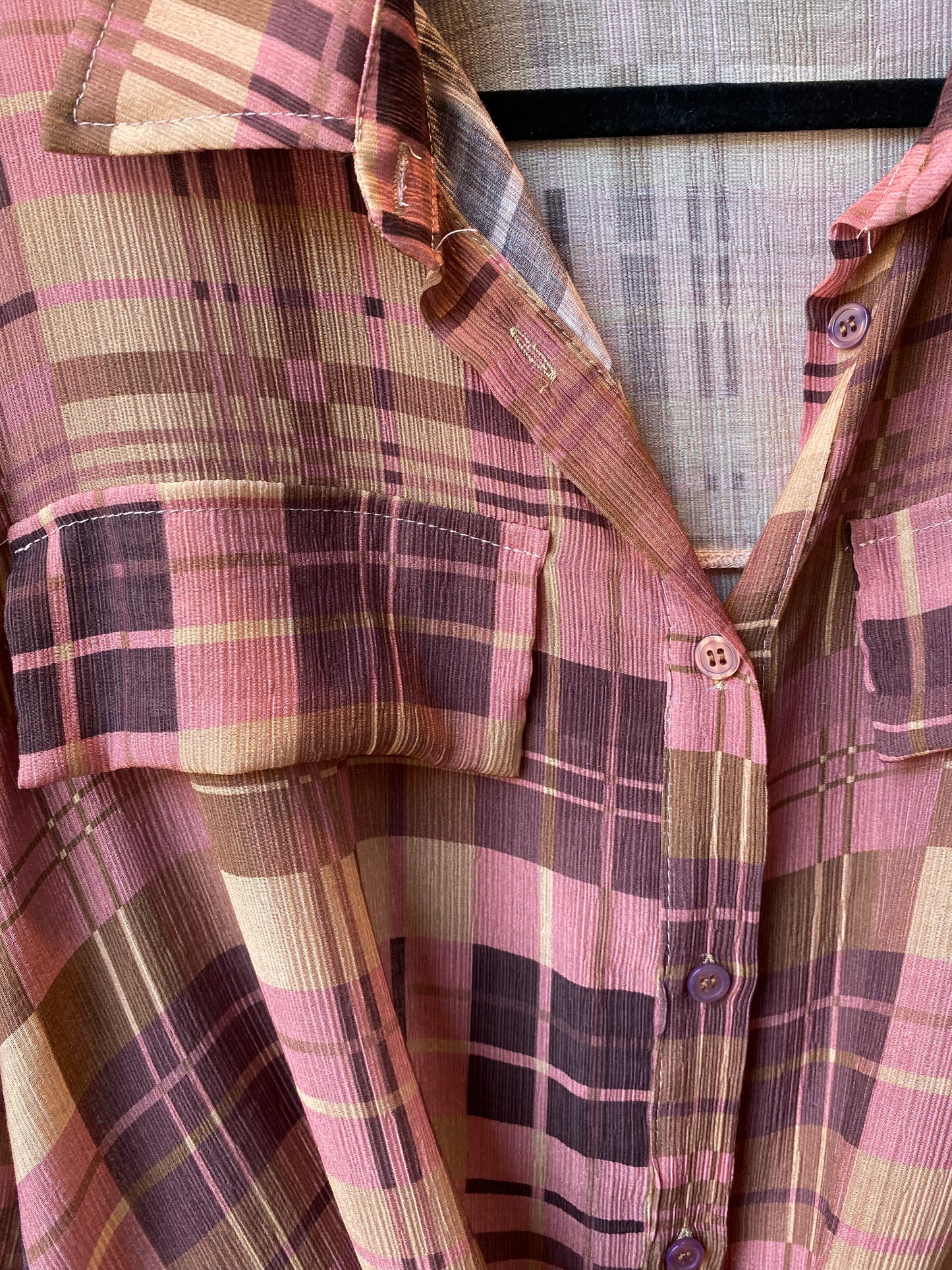 Plaid Tie Front Shirt - Pink Mix