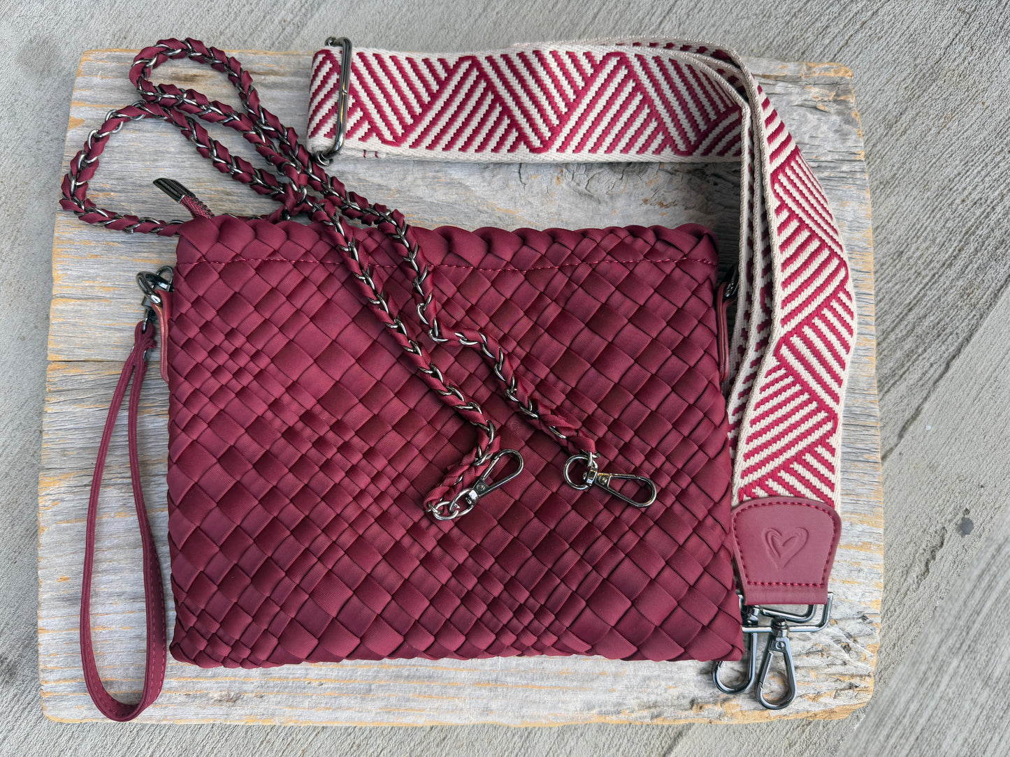 Hand Woven 3-in-1 Crossbody Messenger  Bag - BURGUNDY