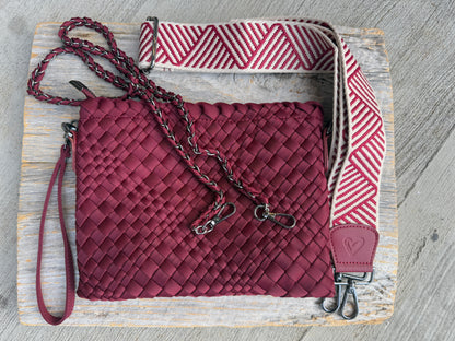 Hand Woven 3-in-1 Crossbody Messenger  Bag - BURGUNDY