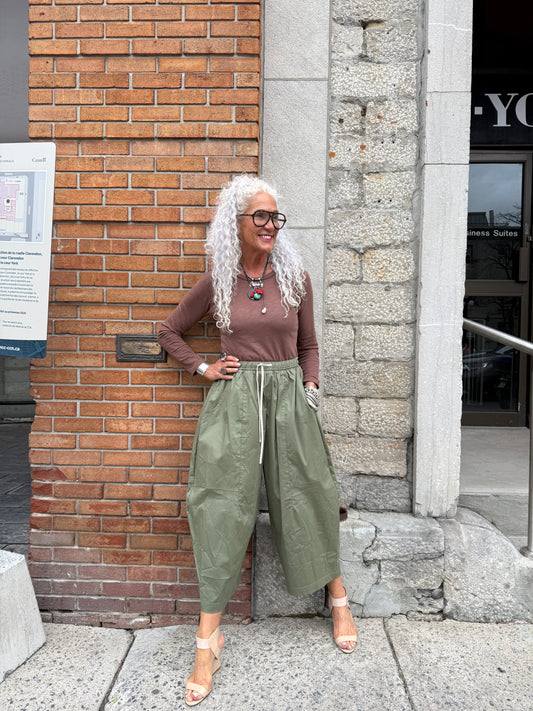Cotton Barrel Pant with Pocket- KHAKI