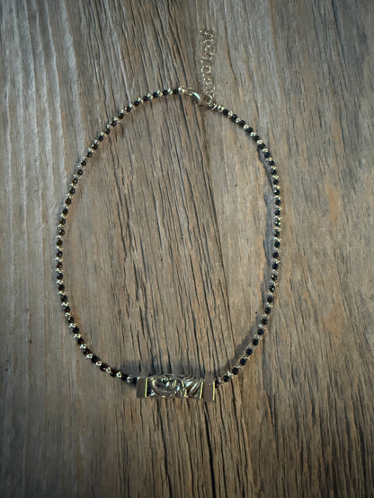 Black and Silver 14" necklace with silver centre