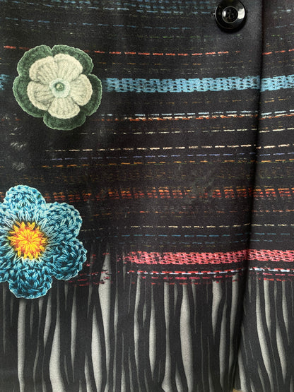 3/4 Length Black Coat with Multicolour Detail