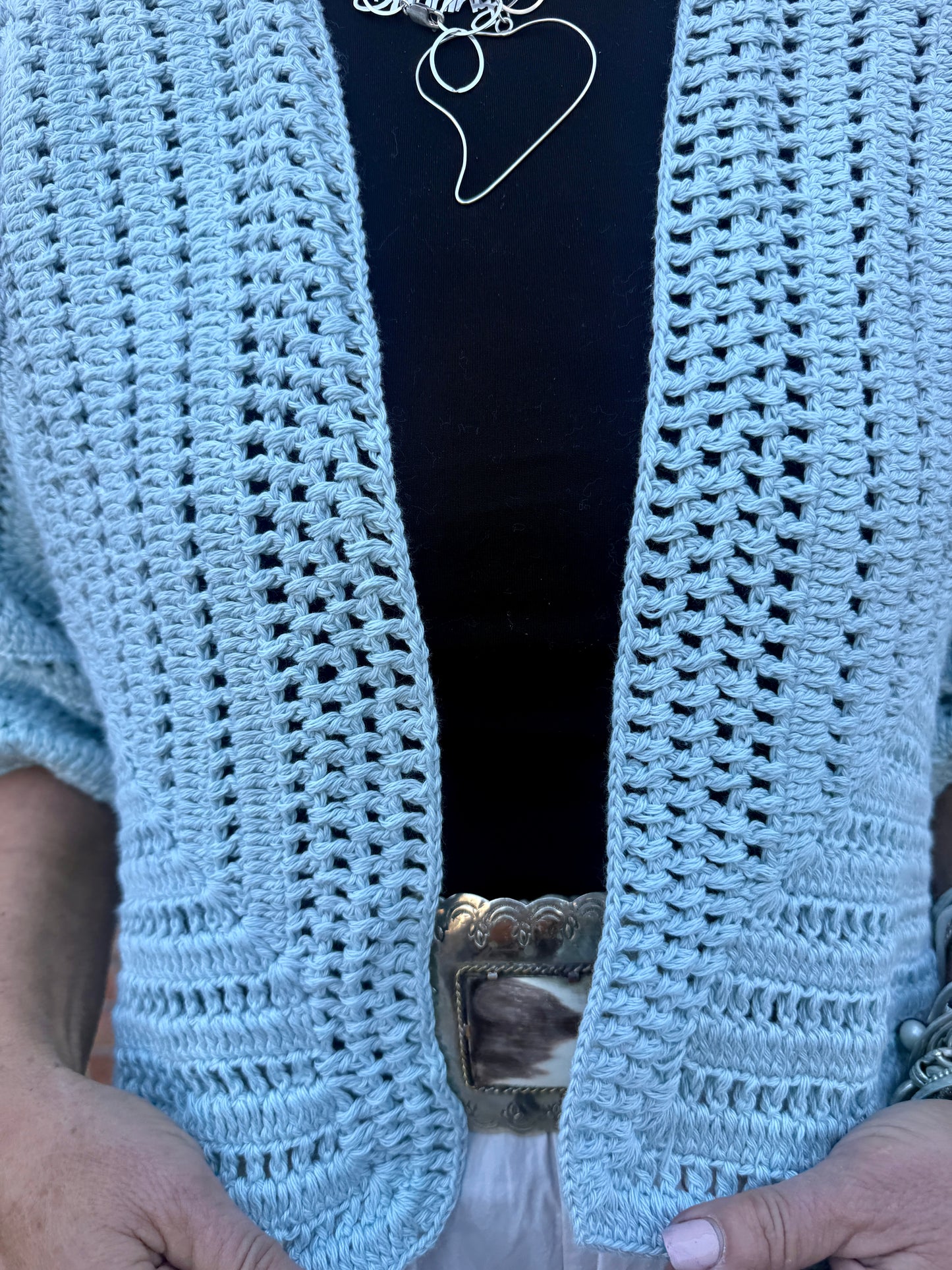 100% Hand Loomed Cotton Short Cardigan - BLUE