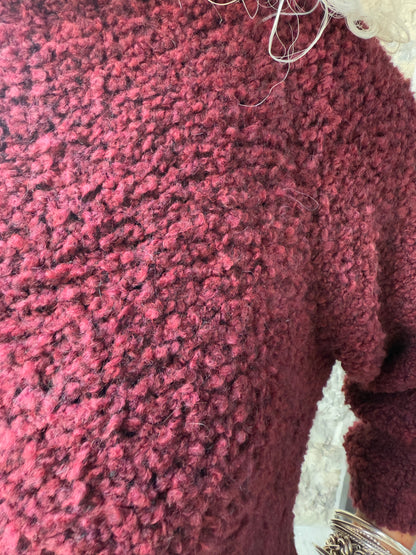 Light Weight Roll Neck Teddy Sweater - BURGUNDY