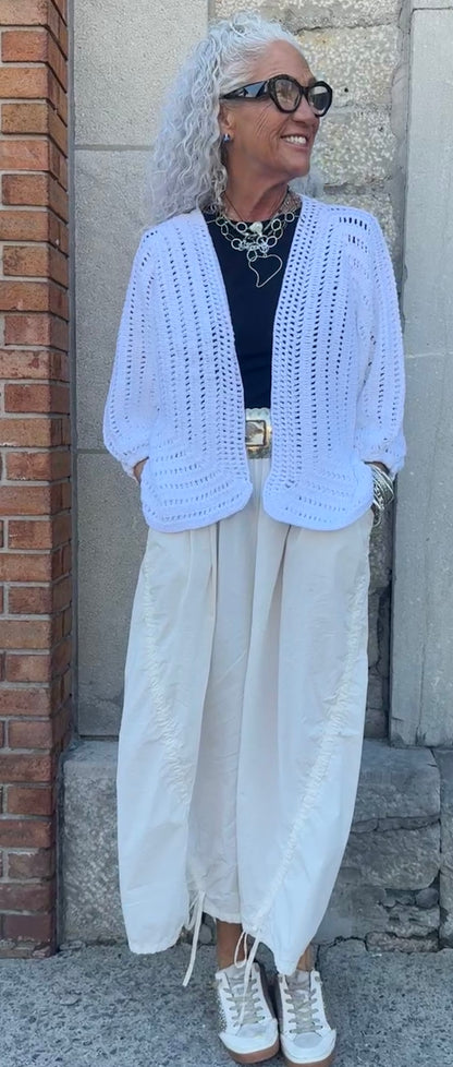 100% Hand Loomed Cotton Short Cardigan - WHITE