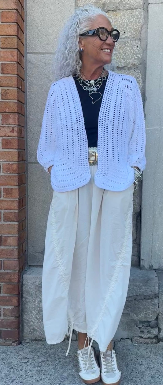100% Hand Loomed Cotton Short Cardigan - WHITE