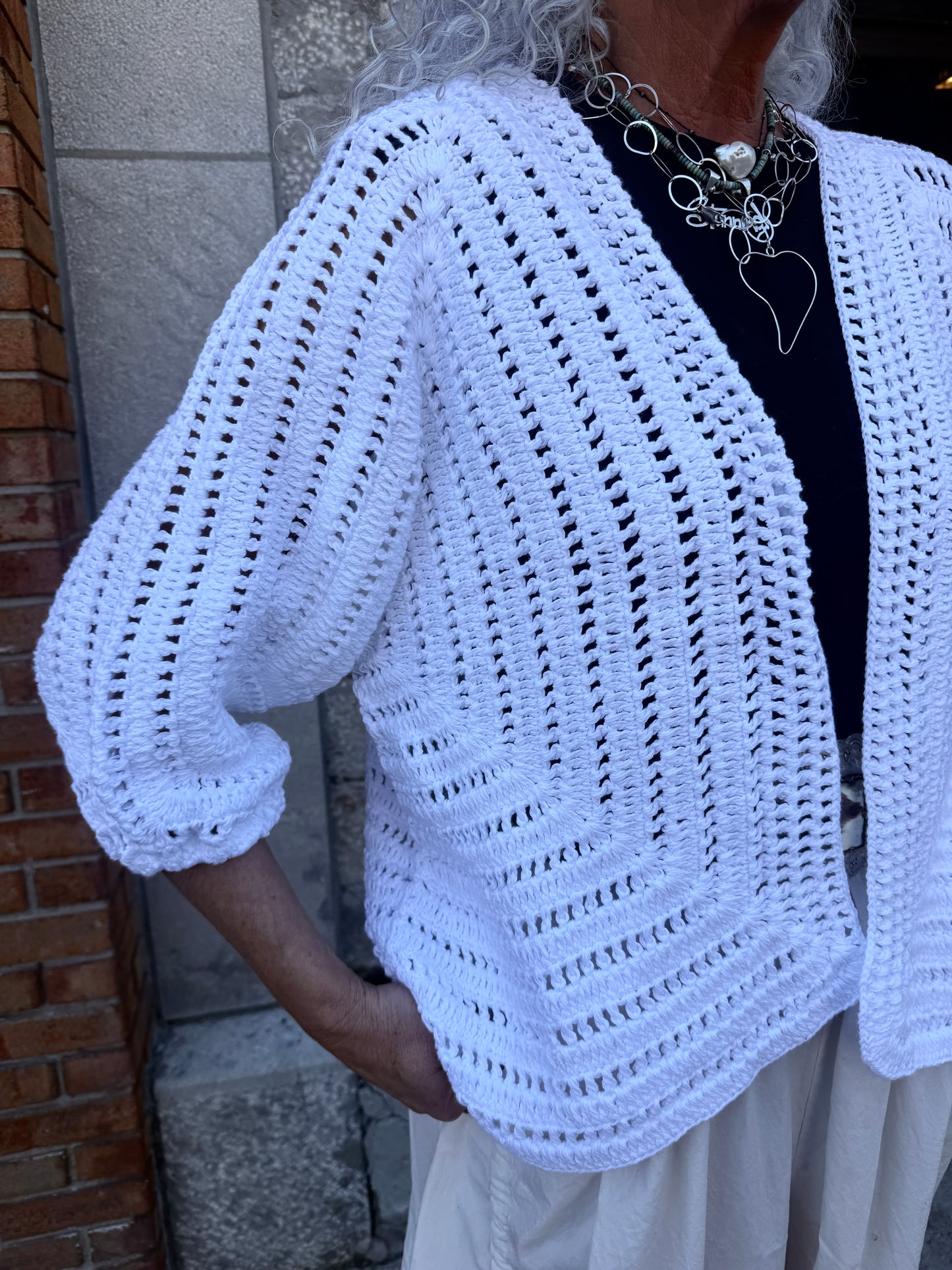 100% Hand Loomed Cotton Short Cardigan - WHITE