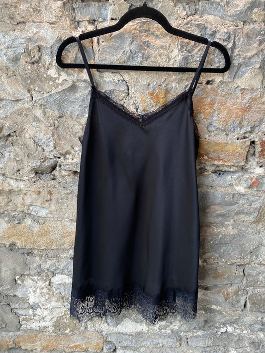 Satin Black Lace Spaghetti Strap Tank