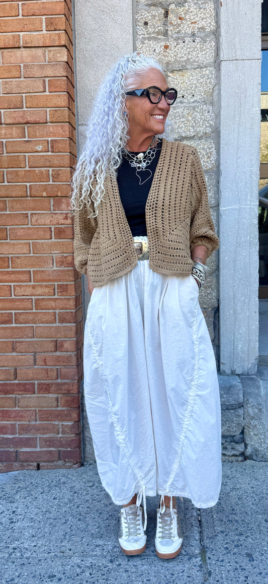 100% Hand Loomed Cotton Short Cardigan - LIGHT BROWN