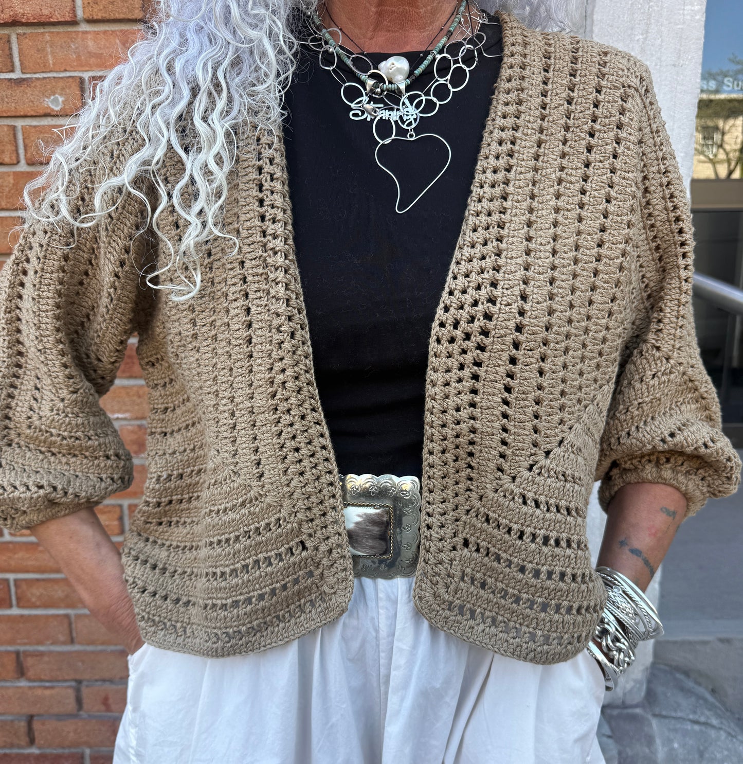 100% Hand Loomed Cotton Short Cardigan - LIGHT BROWN