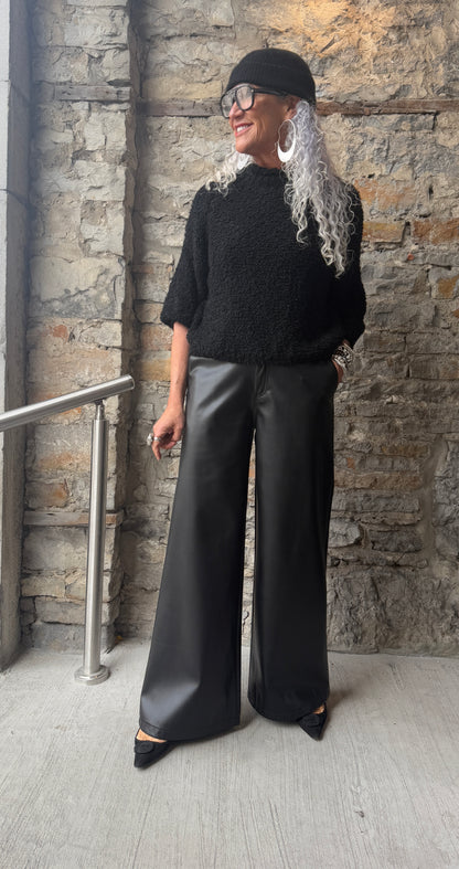 Light Weight Roll Neck Teddy Sweater - BLACK