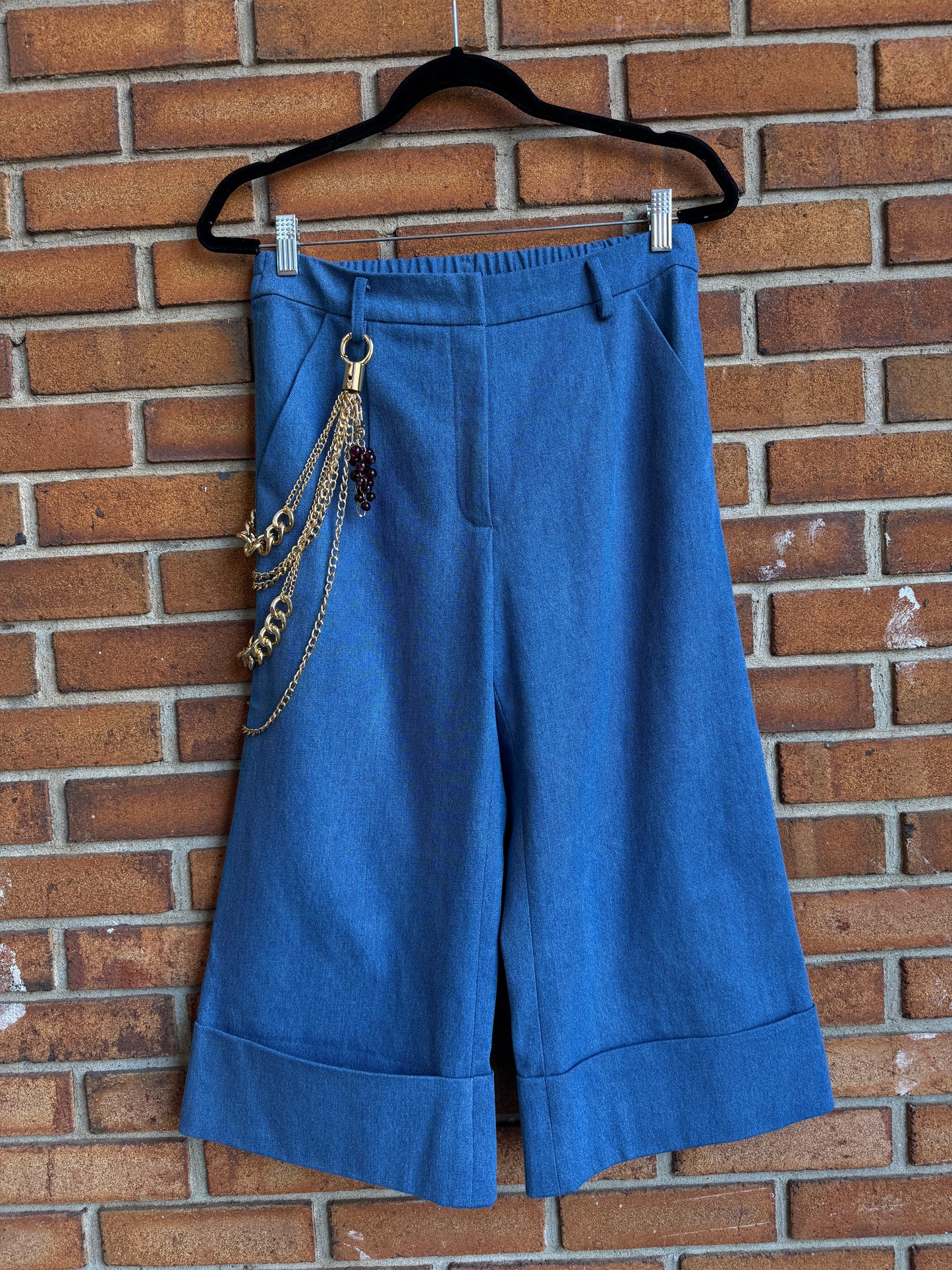 100% Cotton Denim Culottes with Removable Chain