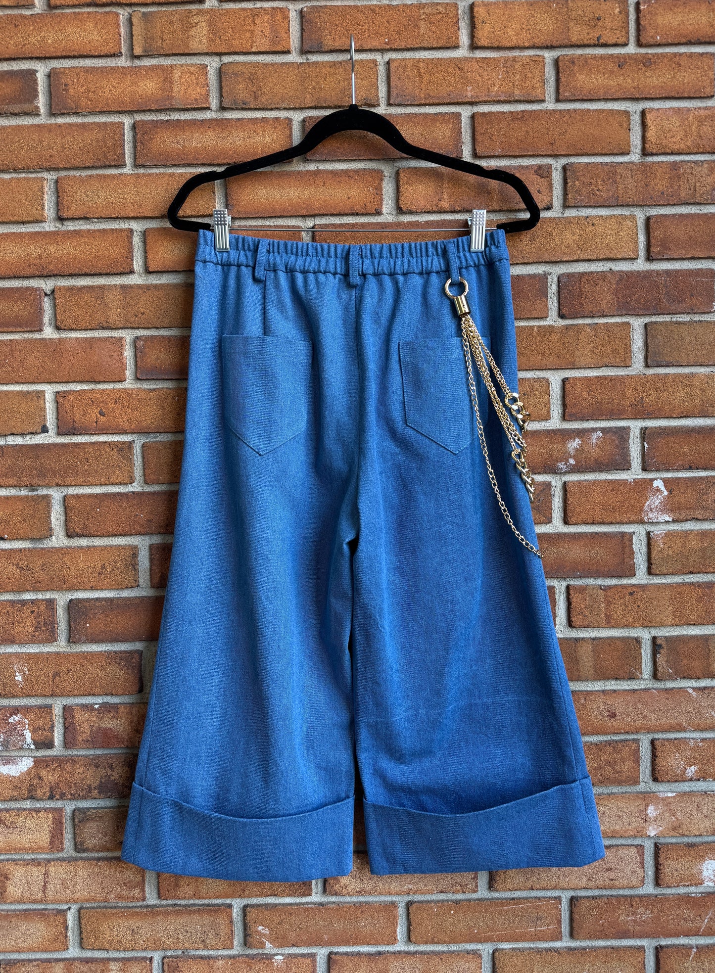 100% Cotton Denim Culottes with Removable Chain