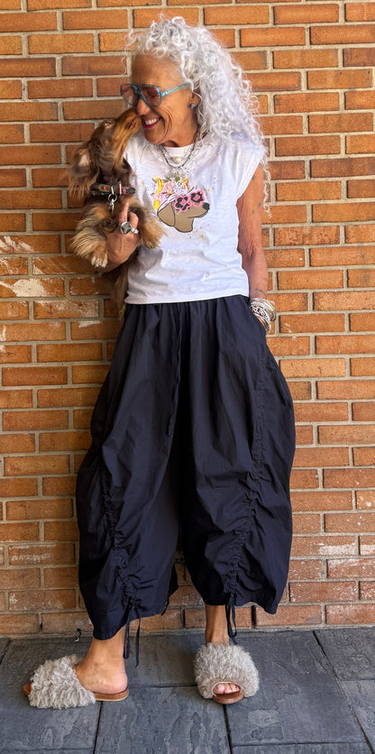 100% Cotton Barrel Pant with Ruching - NAVY