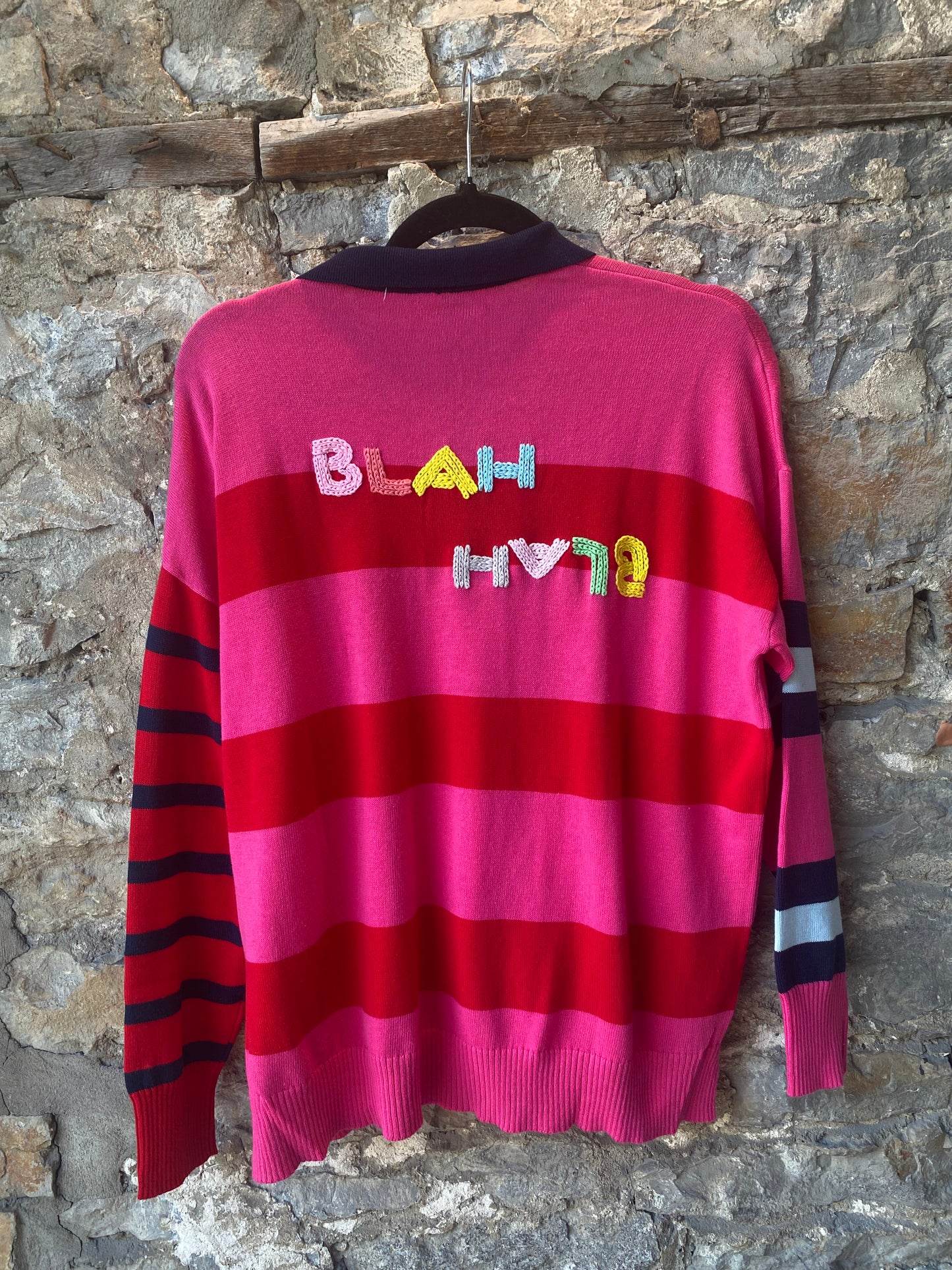 Pink Striped Cotton Cashmere Rugby Sweater- BLAH BLAH