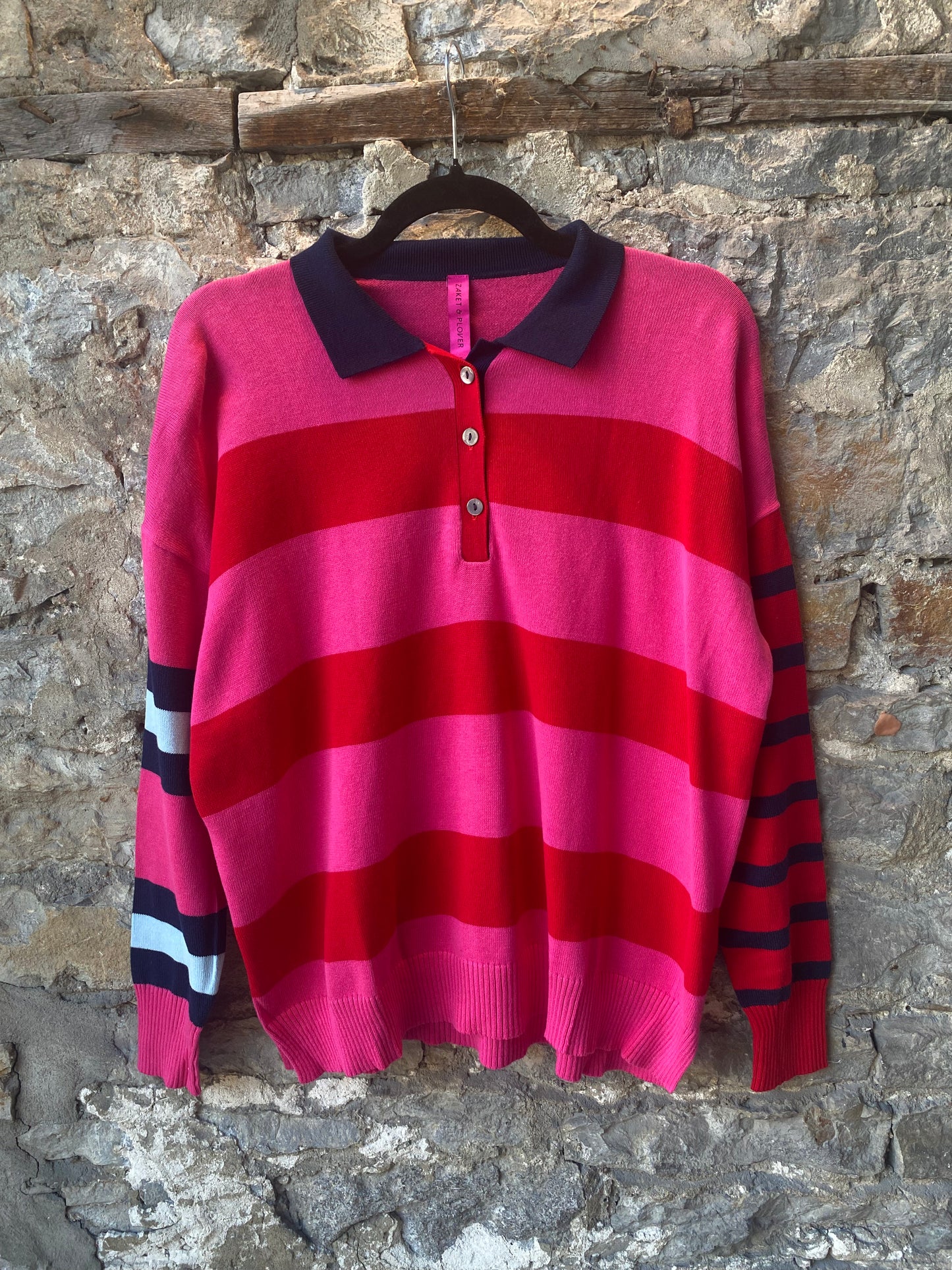 Pink Striped Cotton Cashmere Rugby Sweater- BLAH BLAH