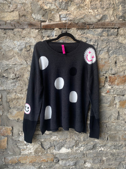 Grey Cotton Cashmere Dotted Sweater