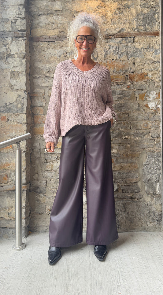 Wide Leg Pleather Pants WITH POCKETS - PURPLE