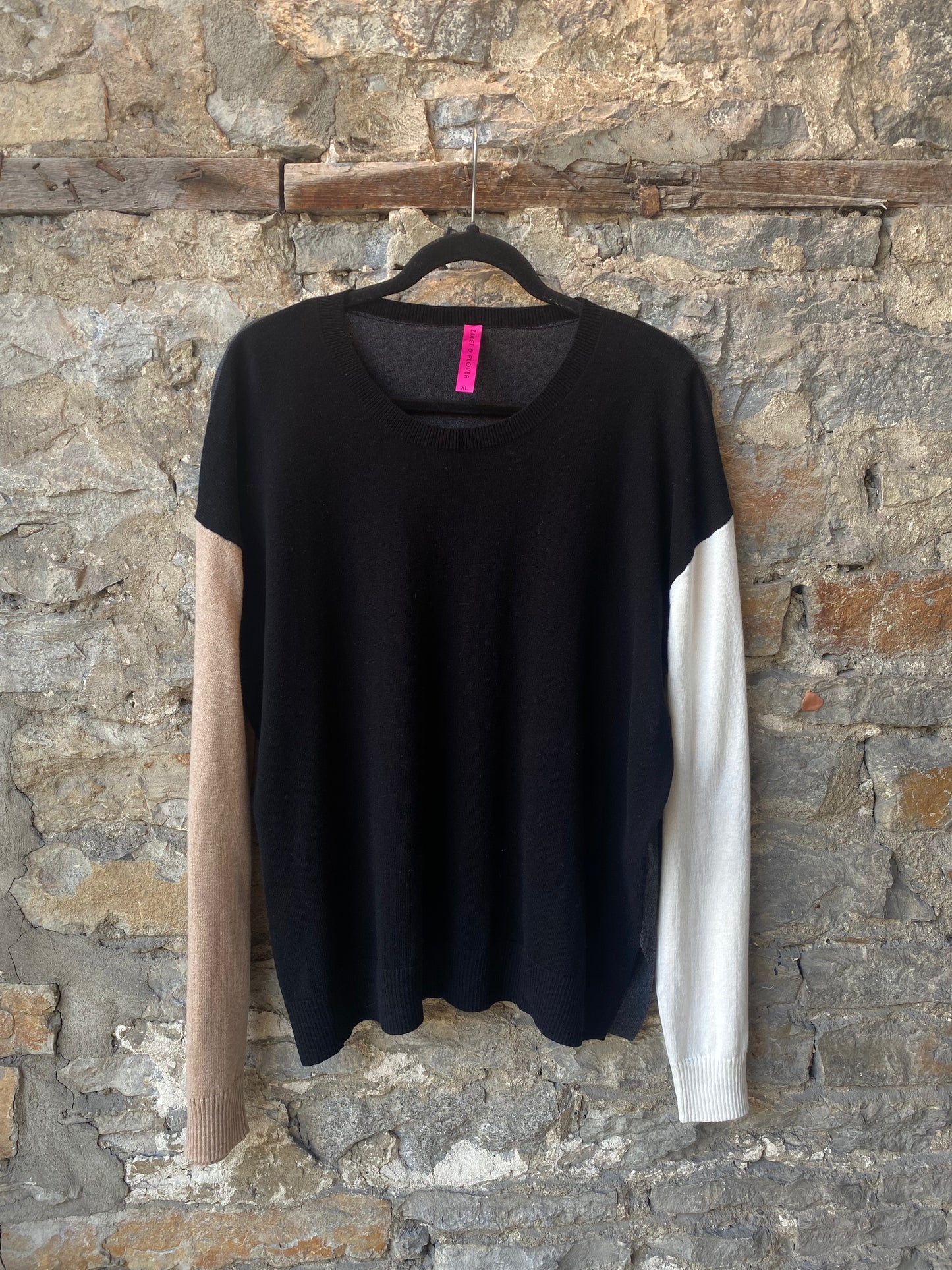 Colour Blocked Cotton Cashmere Elbow Patch Sweater