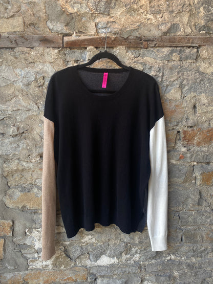 Colour Blocked Cotton Cashmere Elbow Patch Sweater