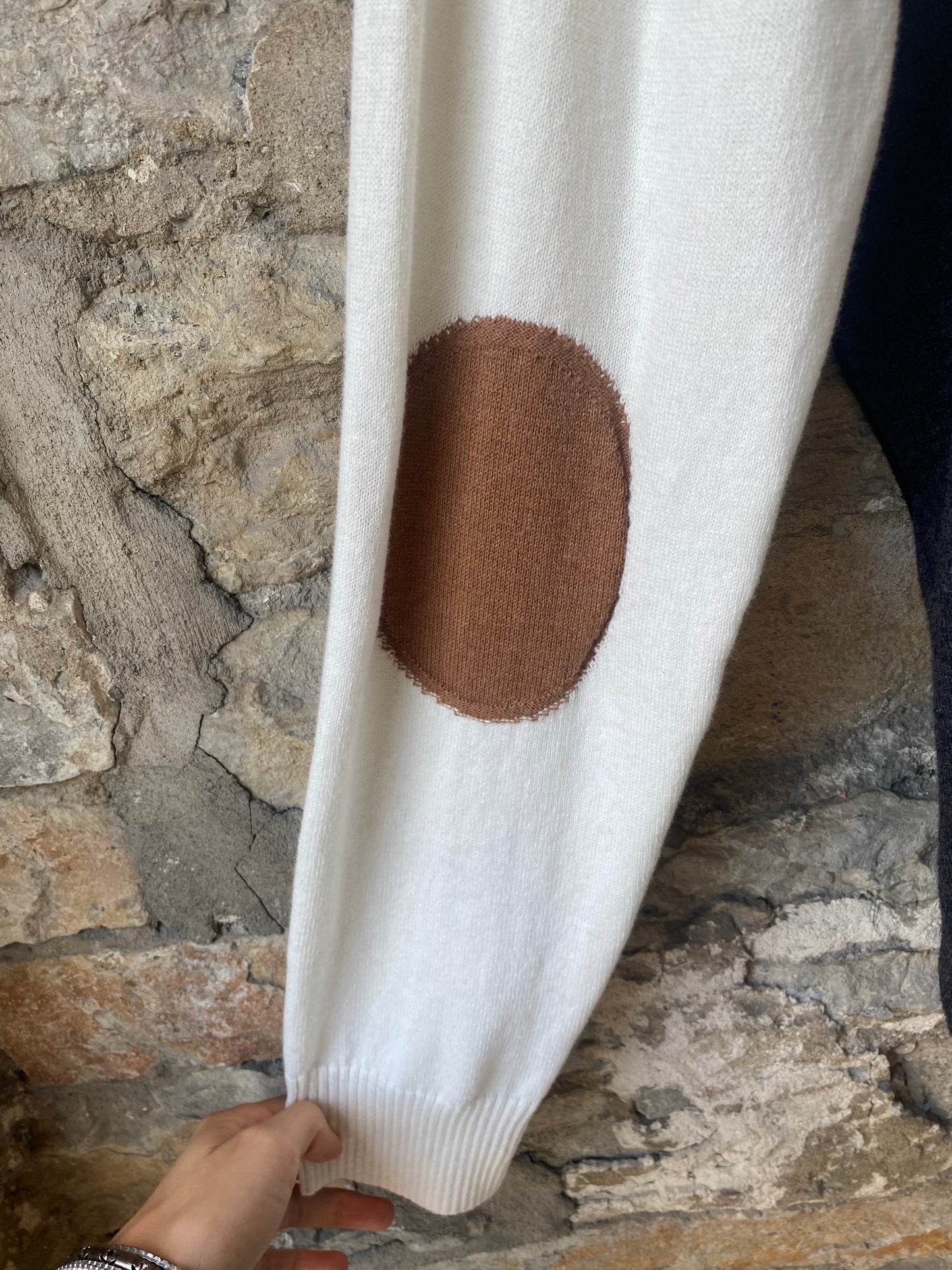 Colour Blocked Cotton Cashmere Elbow Patch Sweater