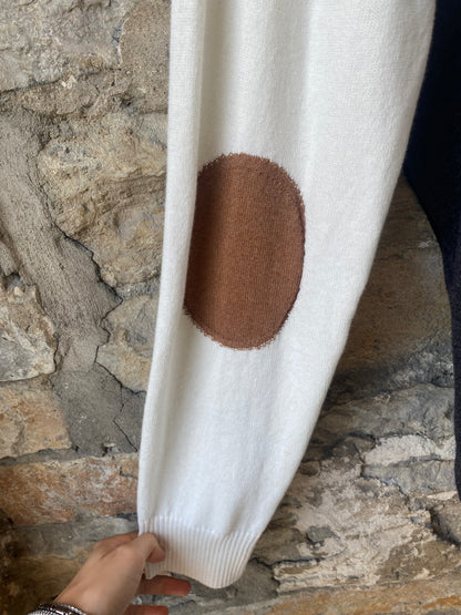 Colour Blocked Cotton Cashmere Elbow Patch Sweater