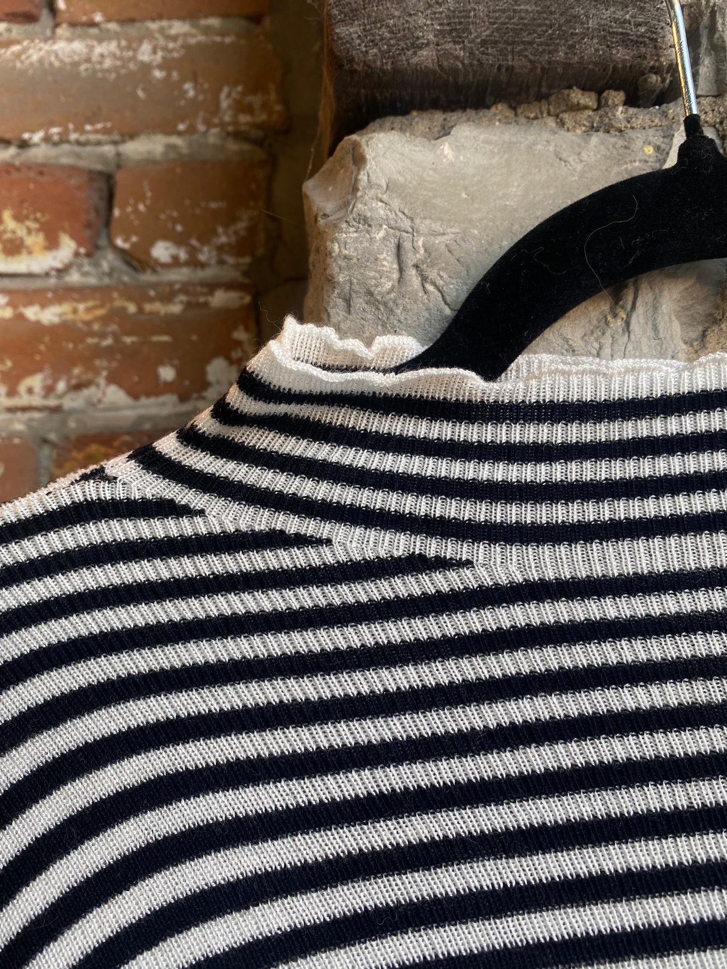 Black & White Striped Mock Neck Sweater