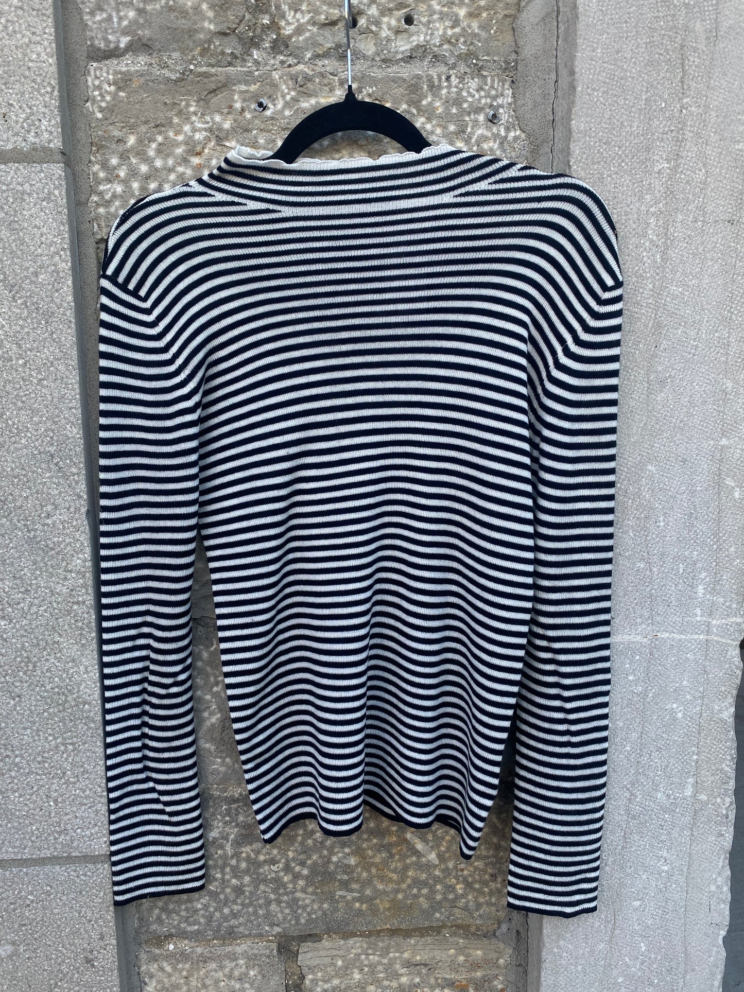 Black & White Striped Mock Neck Sweater