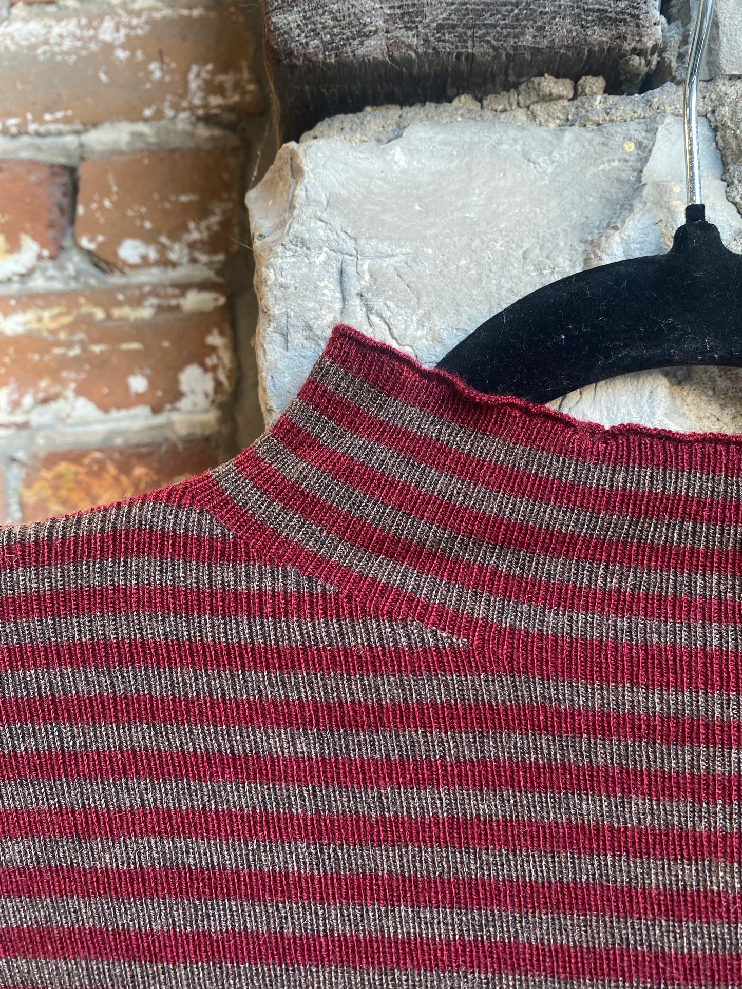 Red & Grey Striped Mock Neck Sweater