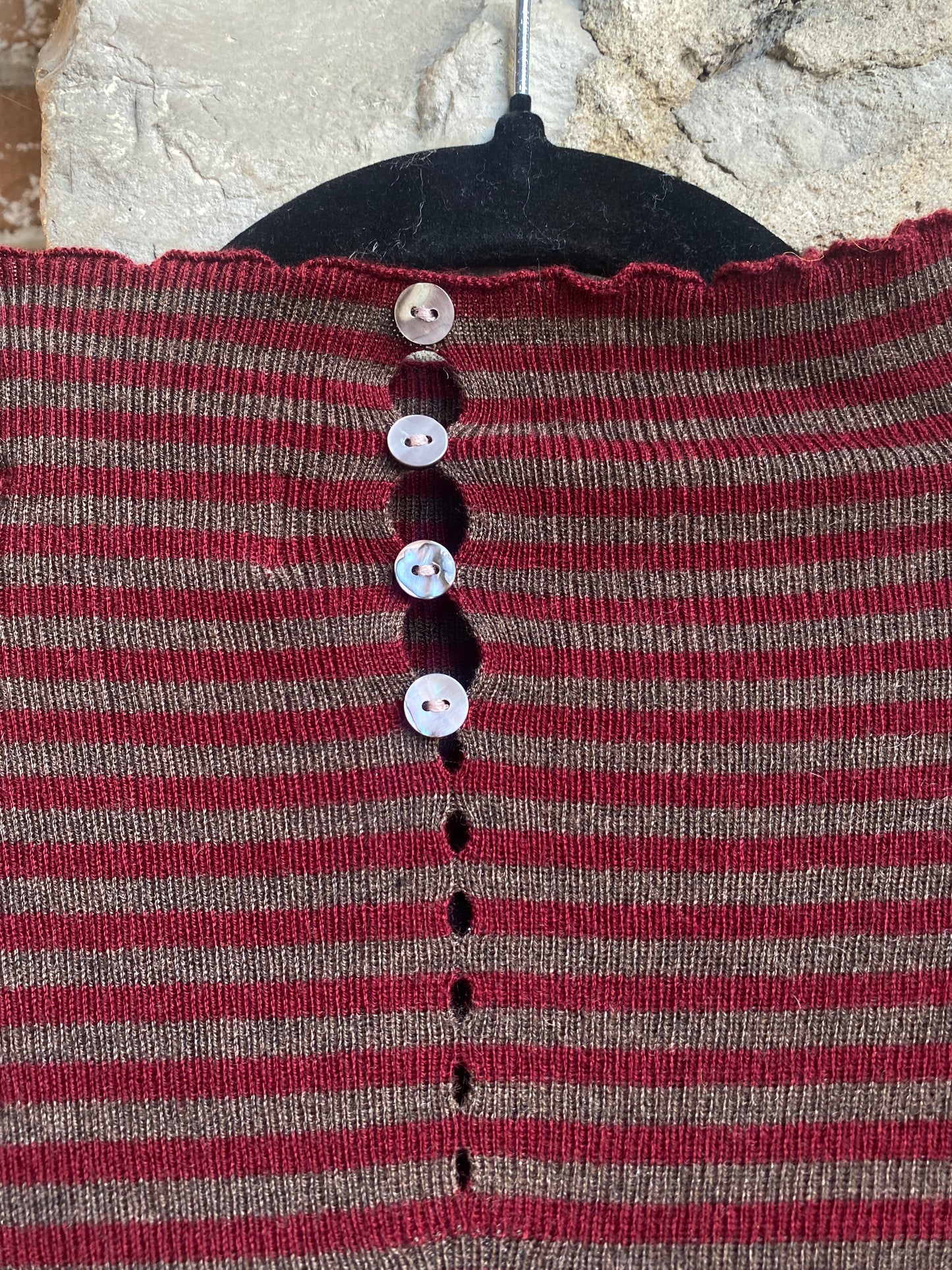Red & Grey Striped Mock Neck Sweater