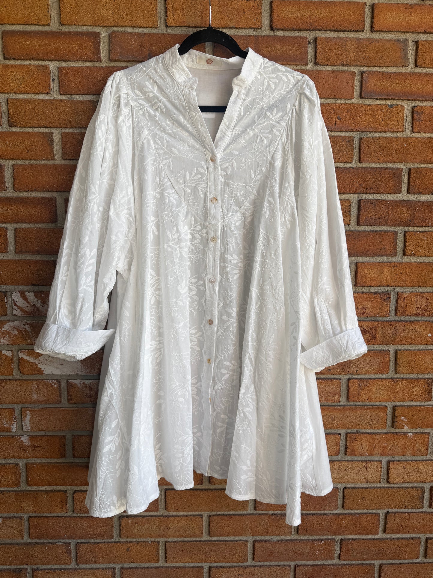100% Cotton Embroidered Button Front Tunic Dress with Slip