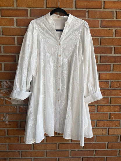 100% Cotton Embroidered Button Front Tunic Dress with Slip