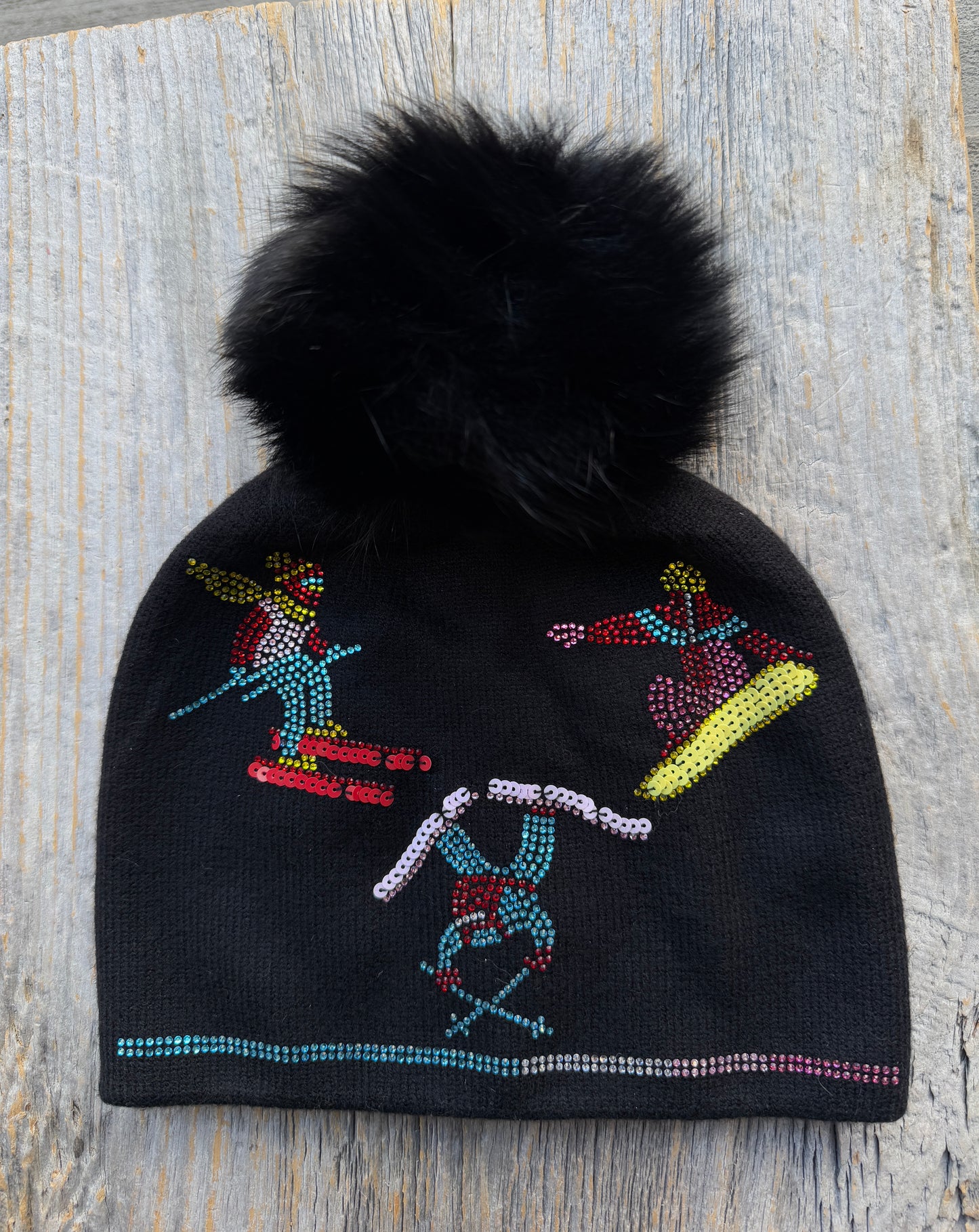 Multi Colour Knit Toque with Removable Pom Pom - Sequin Skier