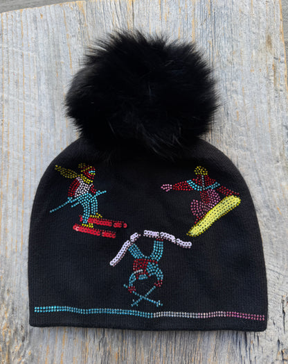 Multi Colour Knit Toque with Removable Pom Pom - Sequin Skier