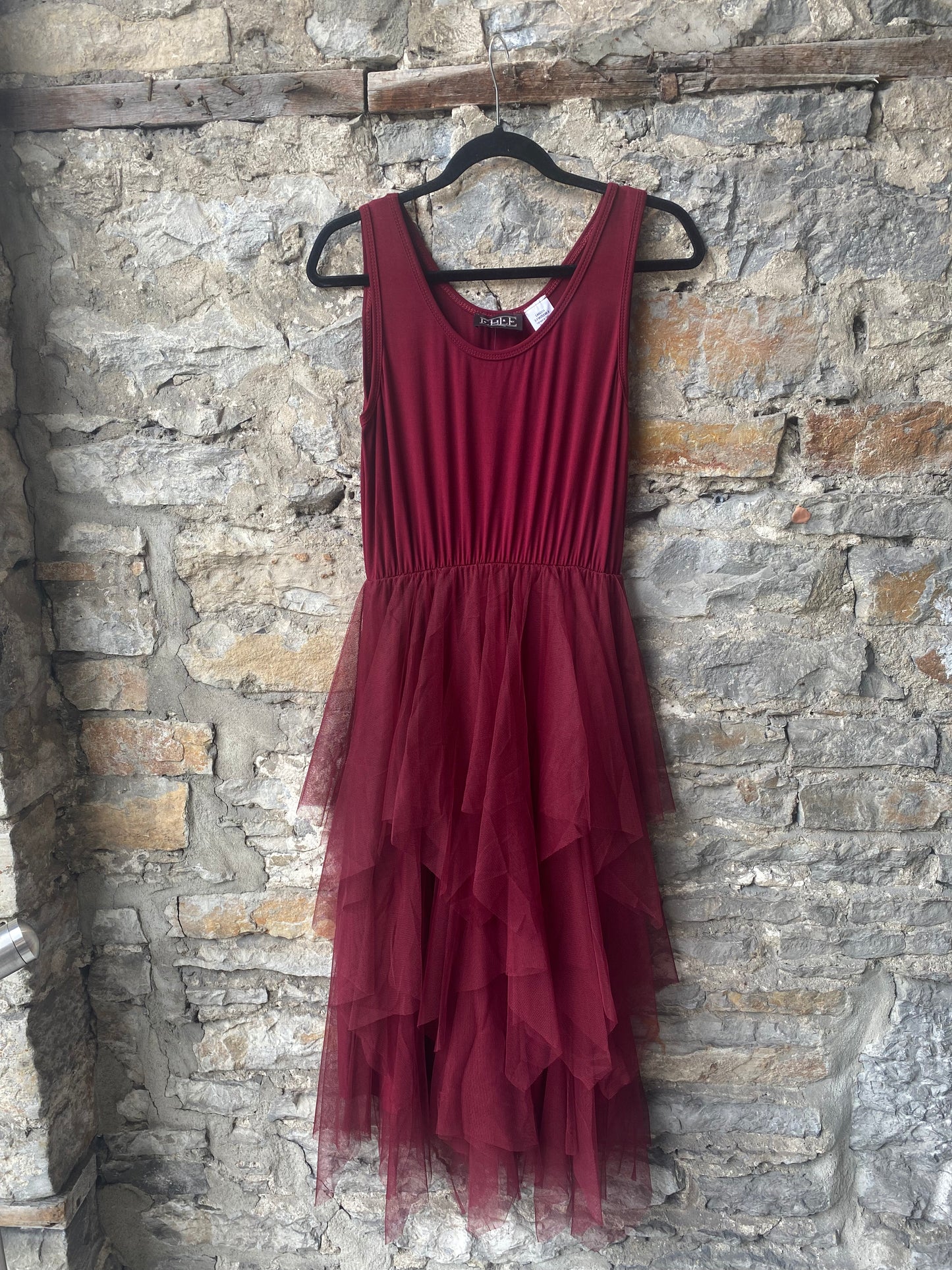 Tiered Tulle Tank Dress - Burgundy