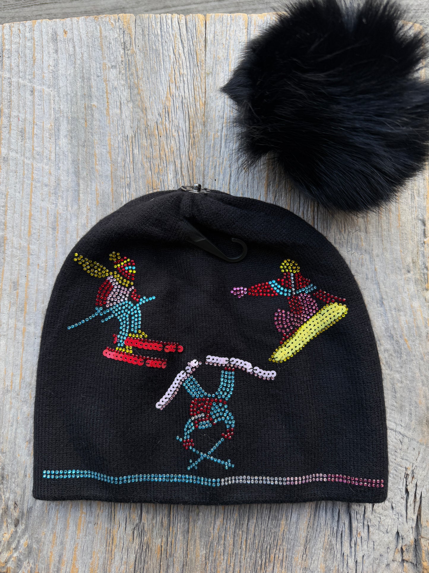 Multi Colour Knit Toque with Removable Pom Pom - Sequin Skier