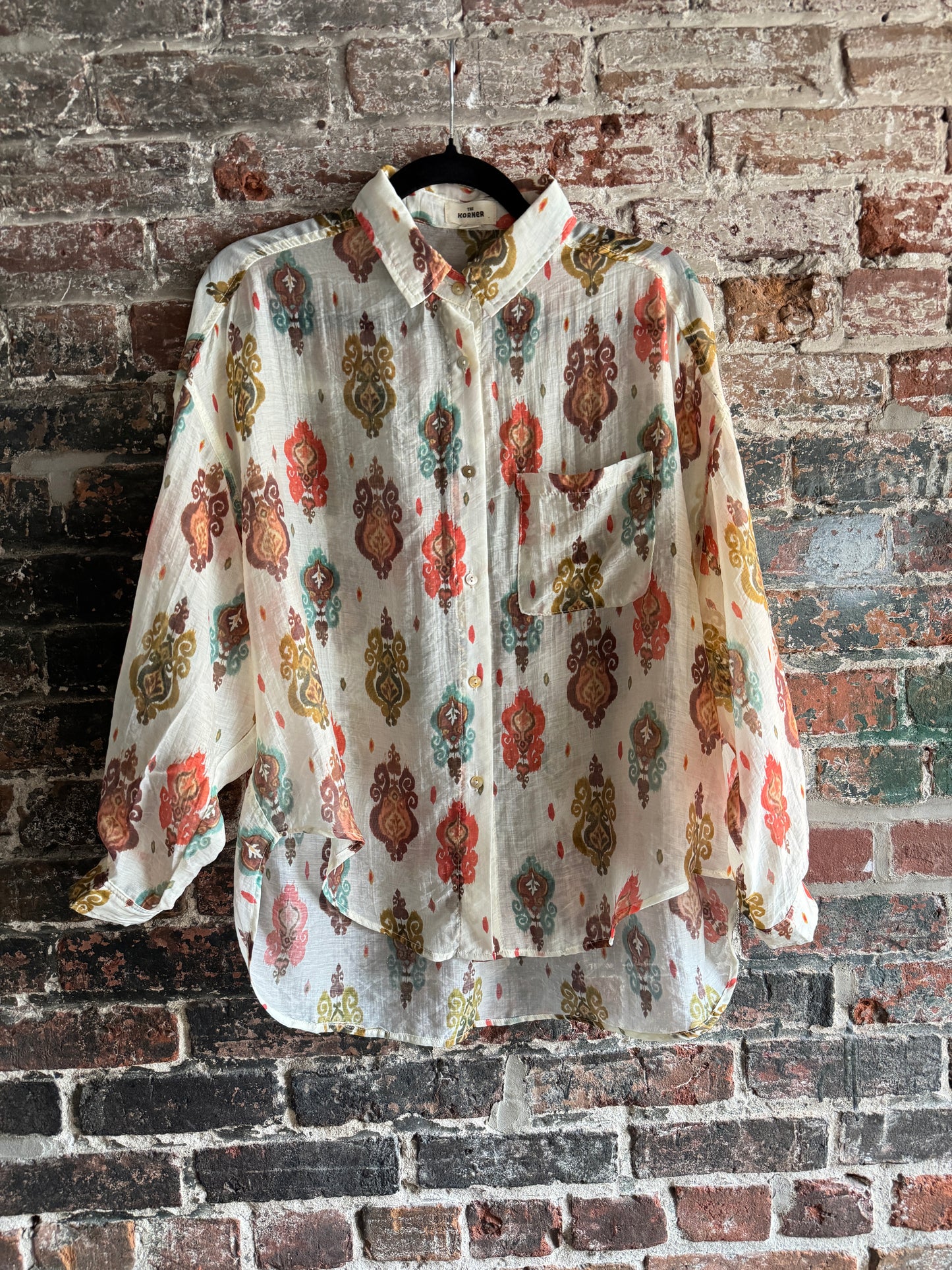 Lightweight Bohemian Printed Shirt-  BROWN, ORANGE, TEAL