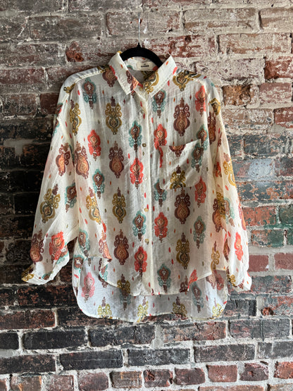 Lightweight Bohemian Printed Shirt-  BROWN, ORANGE, TEAL
