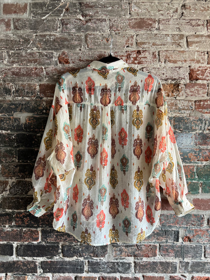 Lightweight Bohemian Printed Shirt-  BROWN, ORANGE, TEAL