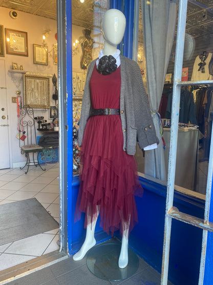 Tiered Tulle Tank Dress - Burgundy